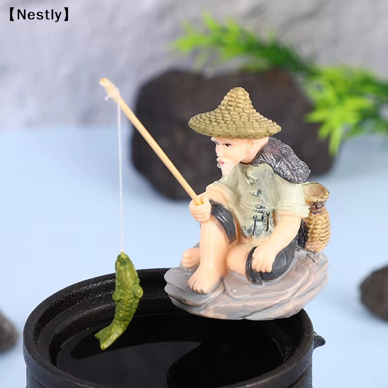 Jiang Tai Gong Miniatur-Ornament Alter Mann beim Angeln aus PVC in Multicolour für Aquascaping, Aquarien, Bonsai und Gartenlandschaften - Bild 2