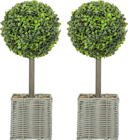 HOMCOM 2er-Set Künstlicher Buchsbaum in Grün mit Topf und Zierkieseln, UV-beständige Kunstpflanze, Höhe: 50 cm