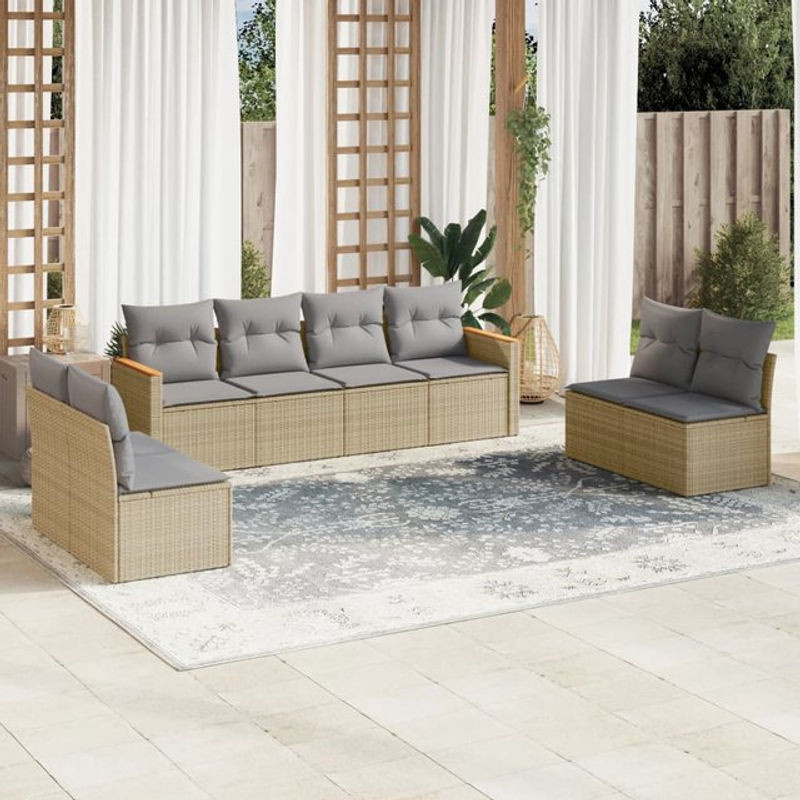 Vidaxl 8-teiliges Gartenmöbel-Set aus Polyrattan mit Kissen in Beige - Bild 1