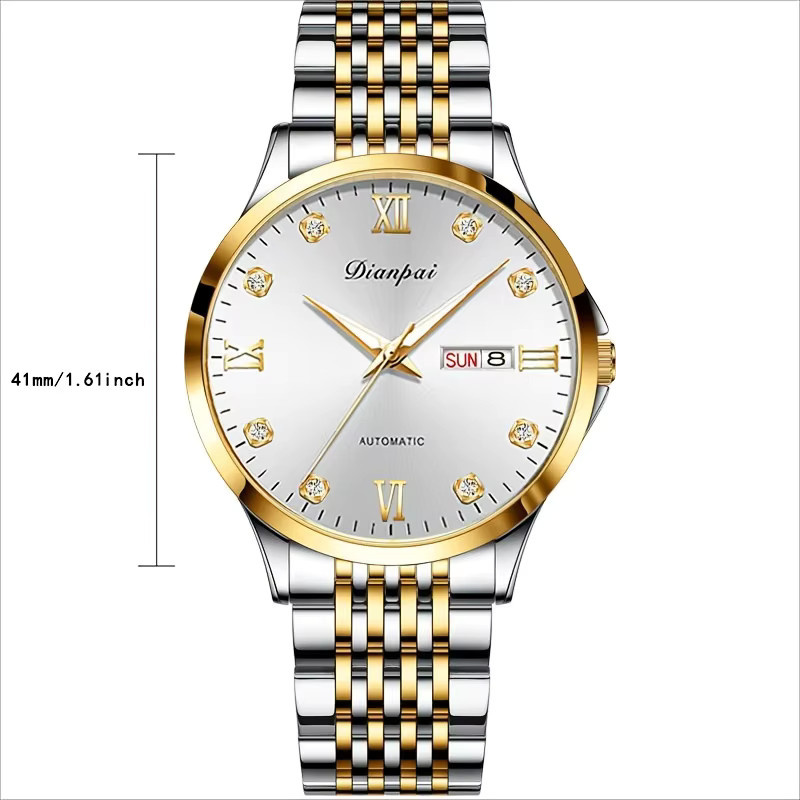 Dianpai Armbanduhr Automatik, Edelstahl, Datum, Leuchtzeiger, Herren - Bild 2