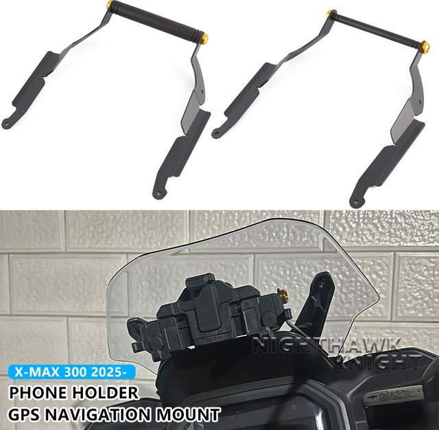 NIGHTHAWK KNIGHT CNC Aluminium Handyhalterung und GPS-Navigationshalterung für Yamaha XMAX 300 (2025/2026) in Silber - Bild 1