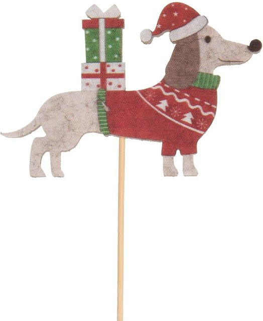 HALBACH Filz-Stecker Dackel in Mehrfarbig für die Adventsdekoration - Bild 1