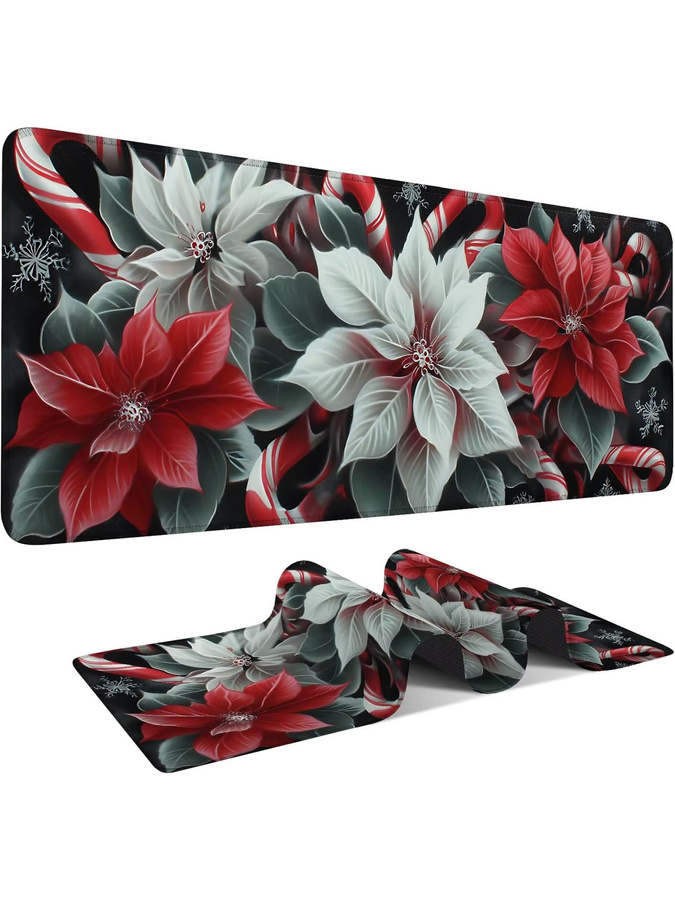 Gaming-Mauspad mit Weihnachtsblumen Design in Multicolour mit rutschfester Gummiunterseite und genähten Kanten - Bild 7