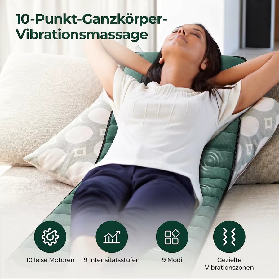HIMOUTA Shiatsu Ganzkörper-Massagematte mit abnehmbarem Massagekissen zur Schmerzlinderung für Rücken, Nacken und Beine in Grün - Bild 2