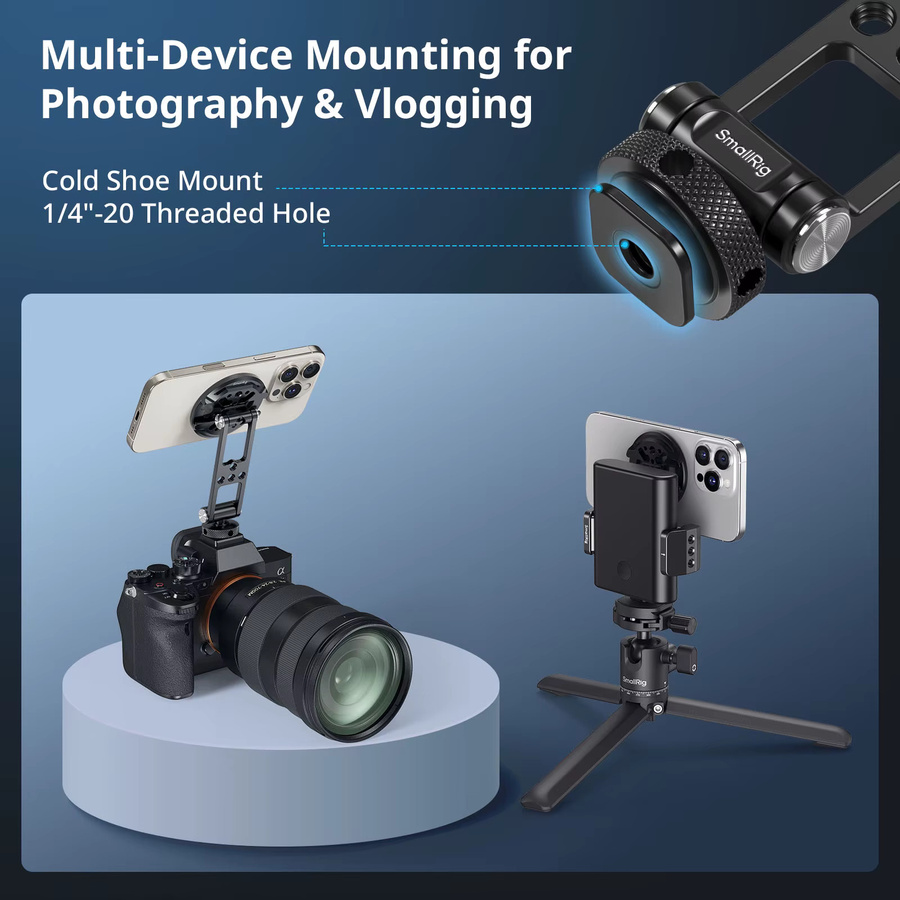 SmallRig Magnetische Metall-Telefonhalterung mit Kaltschuhhalterung und verstellbarem drehbarem Adapter für iPhone, Schwarz, 5156 - Bild 3