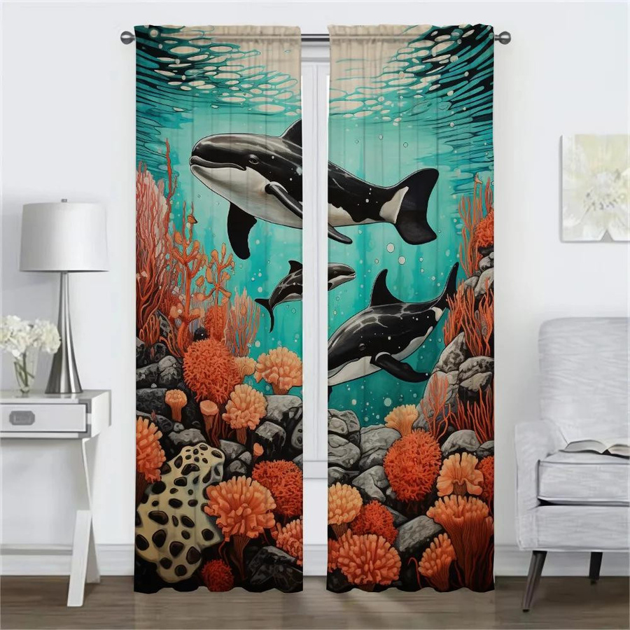 Verdunkelungsvorhang Meeres Tierwelt in Multicolour, 2er-Set elegante Raumvorhänge für Wohnzimmer und Küche, Breite: 50 cm, Höhe: 70 cm - Bild 2