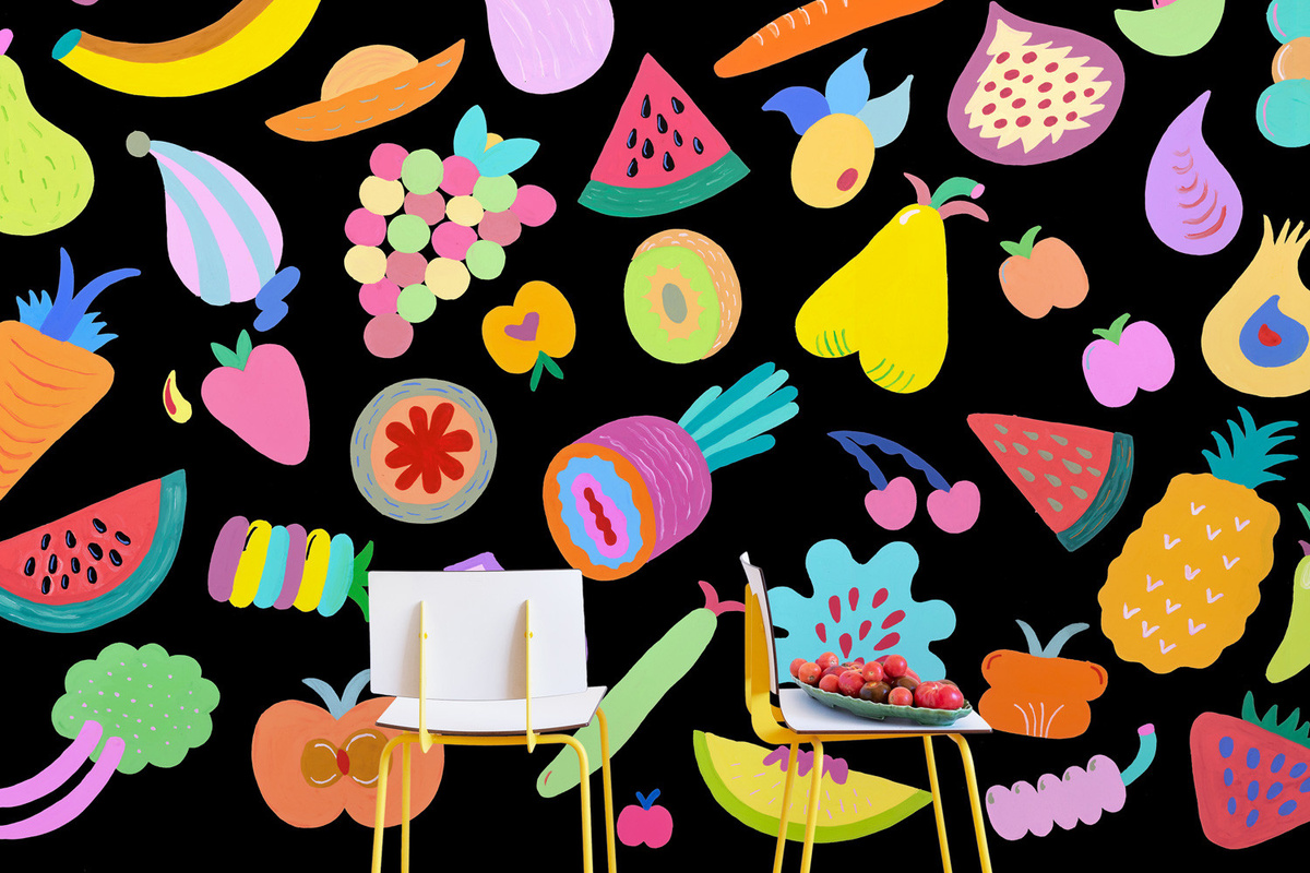 Coordonné Wandbild Sabor Mediterráneo – Mehrfarbige botanische Illustration im Sommer-Stil - Bild 1