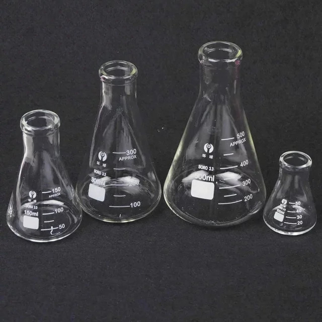 Konischer Erlenmeyerkolben aus Borosilikatglas für das Labor, transparent, verschiedene Füllmengen von 50 ml bis 5000 ml - Bild 1