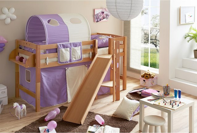 TiCAA Hochbett Tino mit Rutsche und Podest aus Buche Natur Classic in Braun und Mehrfarbig - Bild 1