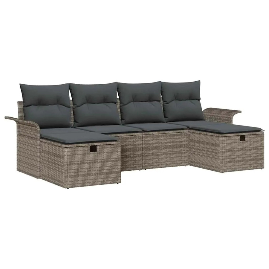 vidaXL Gartensofa-Set aus Poly-Rattan mit 6 Kissen in Grau - Bild 2