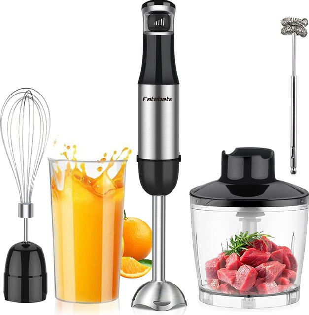 Fatabeta 6-in-1 Handstabmixer aus Edelstahl in Grau mit 5 Geschwindigkeitsstufen, Zerkleinerer, Schneebesen und Milchaufschäumer - Bild 1