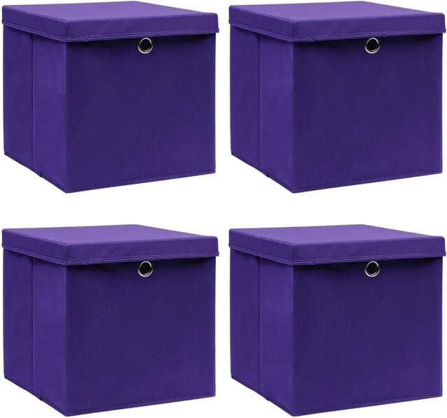 vidaXL Aufbewahrungsboxen mit Deckel aus Stoff, 4er Set, Lila, B/T/H: 28 x 28 x 28 cm - Bild 1