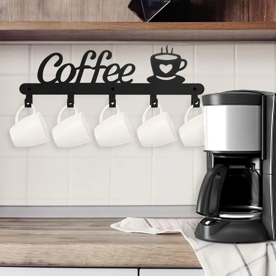 CIFBUY Wandmontierter Kaffeetassenhalter aus Metall in Schwarz - Bild 3