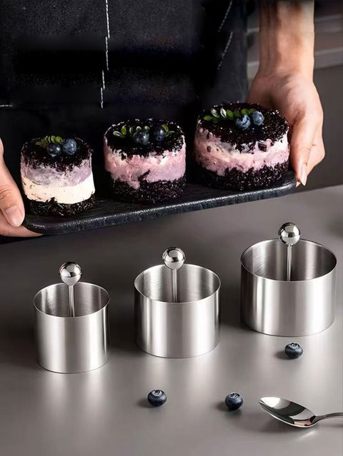 3-teiliges Edelstahl Dessert-Set aus 304 Edelstahl in Silber und Lila für Reis, Taro Paste und Mousse, runde Form - Bild 1