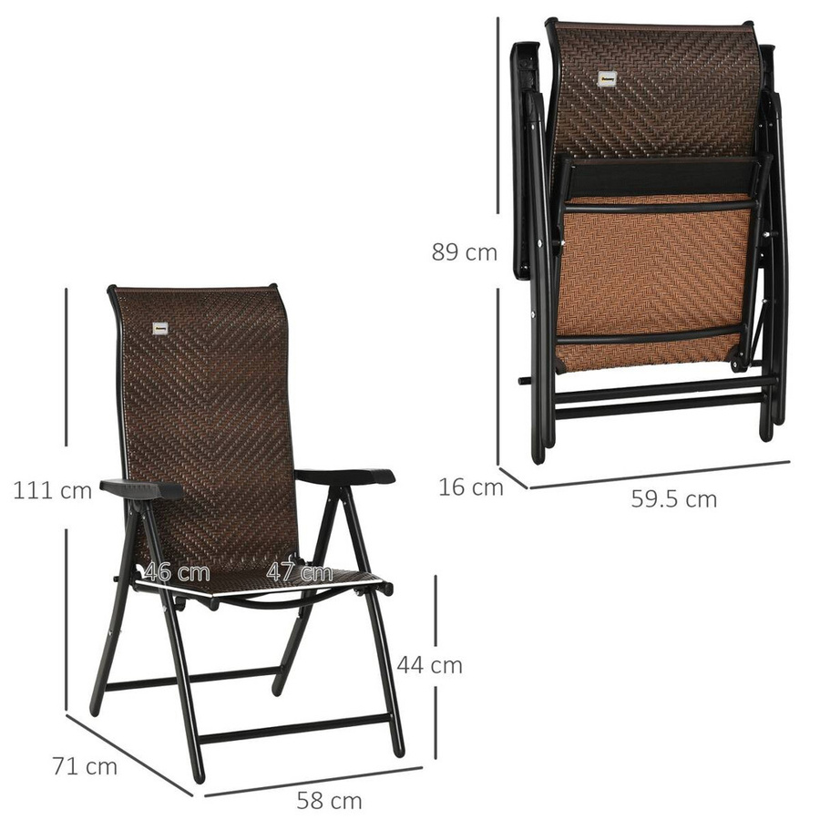 Outsunny Klappstuhl aus Polyrattan und Stahl in Braun und Schwarz mit Armlehnen, B/T/H: 71 x 58 x 111 cm - Bild 3