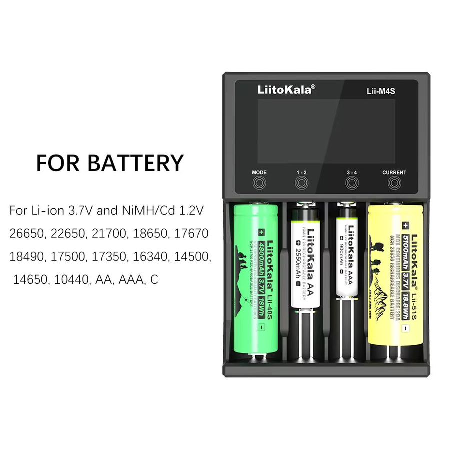 LiitoKala Lii-M4S LCD-Multifunktions-Akkuladegerät in Schwarz für 18650 21700 26650 14500 17500 18350 AA AAA A C Akkus - Bild 5