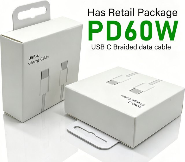 Tonsiny USB-C-Kabel in Weiß für PD60W Schnellladung, geflochtenes Ladekabel für Apple iPhone, Samsung und Xiaomi - Bild 1