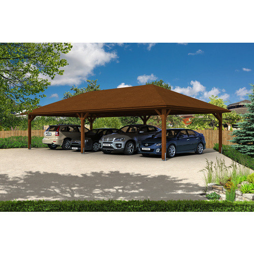Skan Holz Carport Taunus farbbehandelt in Nussbaum Braun B/T: 1176 x 634 cm, Höhe: 380 cm - Bild 2
