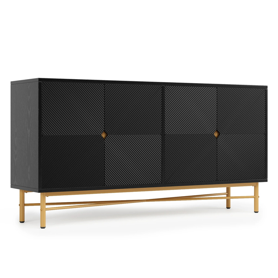 Merax Sideboard Modern Schwarz mit Goldgriffen, B/T/H: 160 x 40 x 82 cm - Bild 2
