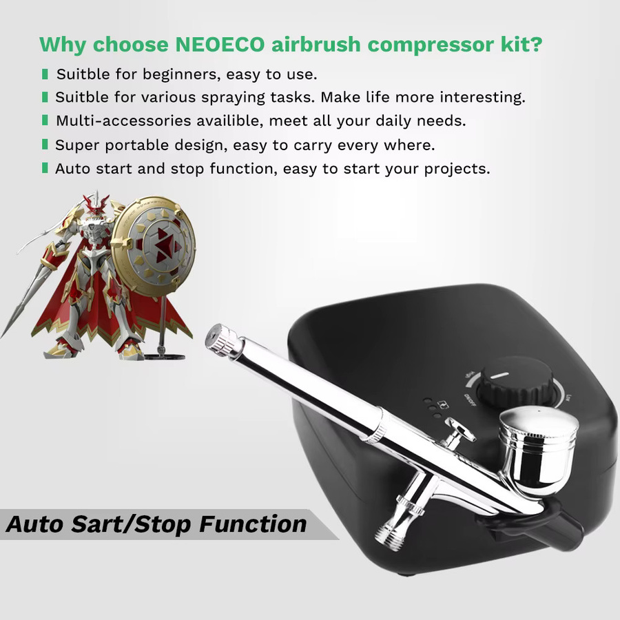 NEOECO Cordless Airbrush Kompressor mit Auto-Stop-Funktion in Schwarz für Nail Art, Make-up und Modellbau - Bild 4