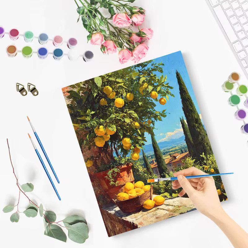 PhotoCustom Malen nach Zahlen Landschaft Blumen, Leinwand, Bunt - Bild 2