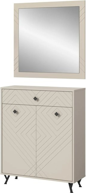 Inn.Furn Garderoben-Set Apunti 2-teilig in Sand mit Spiegel und Schuhschrank, B/T/H: 80 x 35 x 190 cm - Bild 1