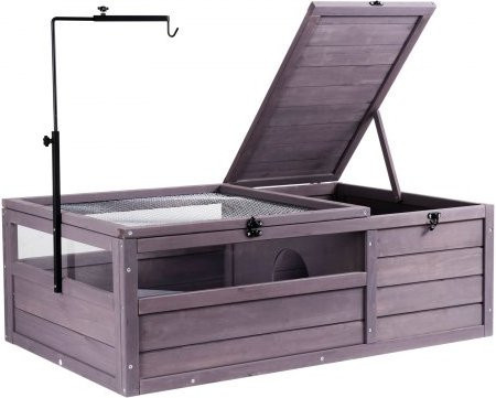 VEVOR Schildkrötenhabitat aus Zedernholz in Grau, 2-Zimmer-Reptiliengehege mit verstellbarer Lampenfassung für Geckos, Eidechsen und Schlangen, B/T/H: 96,5 x 61,0 x 33,0 cm - Bild 1