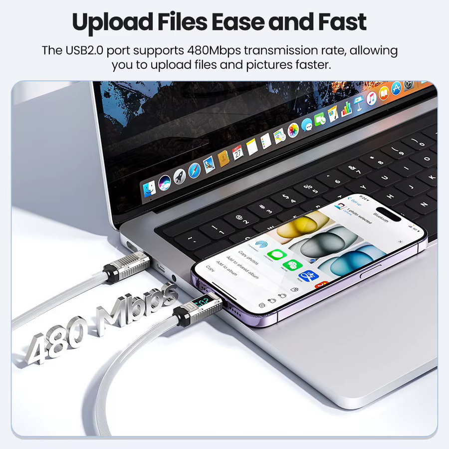 Toocki USB-C Schnellladekabel mit Digitalanzeige 20 W für iPhone, iPad und AirPods in Schwarz - Bild 5