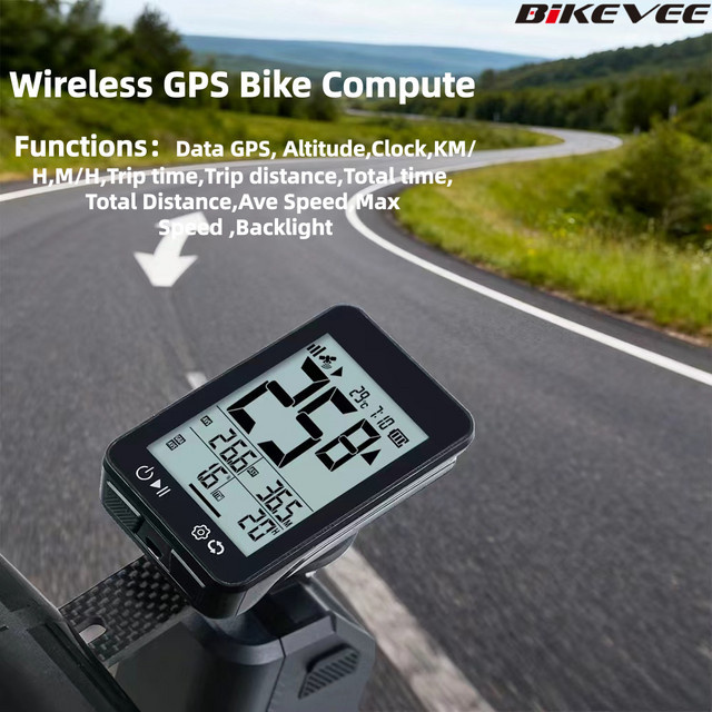 Bikevee GPS Fahrradcomputer mit Bluetooth und Hintergrundbeleuchtung in Schwarz - Bild 1