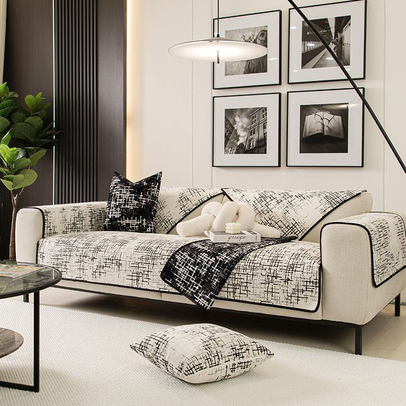 Simplicity Jacquard-Sofabezug für Eckcouches in Schwarz, rutschfest und minimalistisch, B/T/H: 70 x 70 cm - Bild 2