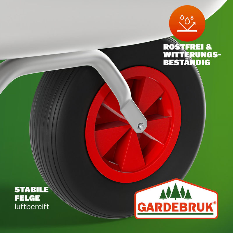 Verzinkte Schubkarre mit 80l Volumen und Luftreifen Ø32cm für eine Tragkraft von 100kg - Bild 4