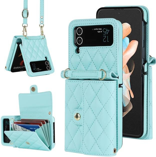 DIXSG Lanyard Crossbody Wallet Handyhülle für Samsung Galaxy Z Flip 4 5G aus Leder mit RFID-Schutz und Kartenfach in Grün - Bild 1