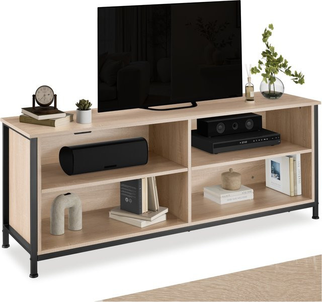 tectake Sideboard Navan Industrial Style in Eiche mit 4 offenen Fächern und Kabelaussparungen, B/T/H: 147 x 41 x 60,5 cm - Bild 1