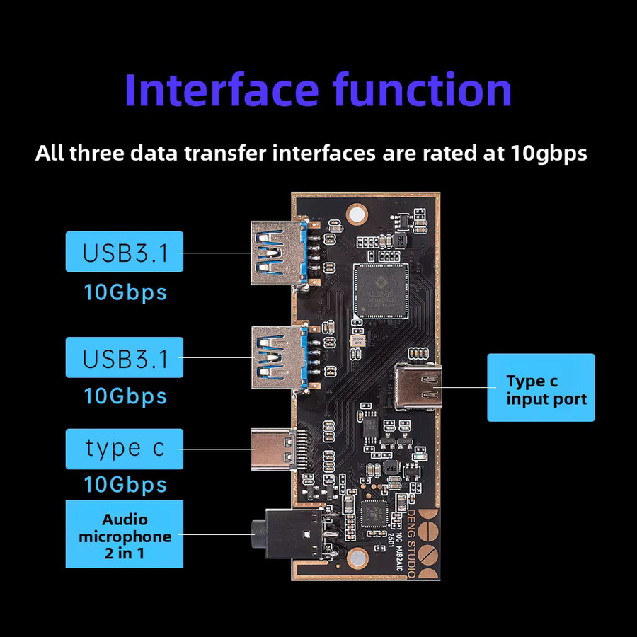 ADT-Link USB 3.2 Gen2 10Gbps Frontpanel Erweiterungsplatine mit 2 USB-A, 1 USB-C und HD Audio in Schwarz - Bild 3