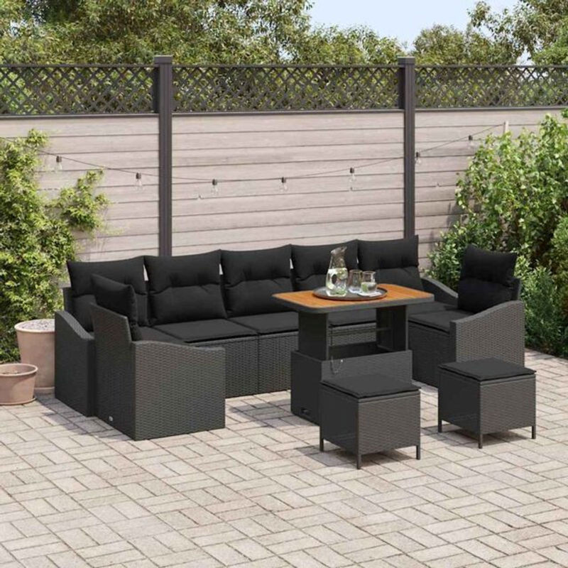 vidaxl Garten-Sofa-Set aus Poly-Rattan mit 10 Kissen in Schwarz - Bild 1