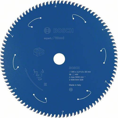 Bosch Expert Wood Kreissägeblatt mit Carbide-Spitzen für Kappsägen und Kreissägen, Farbe: Blau, Durchmesser: 305 mm, Zähneanzahl: 96 - Bild 1