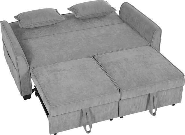 Aosom 4-in-1 Schlafsofa 2-Sitzer in Grau mit Chenille-Optik und Schlaffunktion, verstellbare Rückenlehne und Seitentaschen, B/T/H: 142 x 186 cm - Bild 1