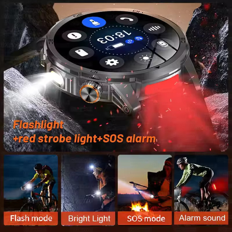 GUHUAVMI Military T-Rex 3 Smartwatch für Männer mit AMOLED Bildschirm, wasserdicht und integrierter Taschenlampe, Farbe: Schwarz - Bild 2