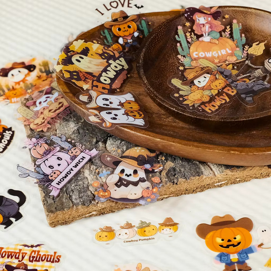 56-teiliges Set transparente PET-Aufkleber mit Halloween-Cowboy Motiven von BulingBulingStickers Store in Multicolor für DIY-Handtagebücher - Bild 5