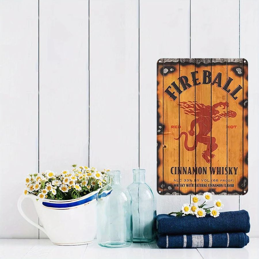 Vintage Fireball Cinnamon Whiskey Metallschild als Wandkunst für Bar und Zuhause, Breite: 20 cm, Höhe: 20 cm - Bild 4