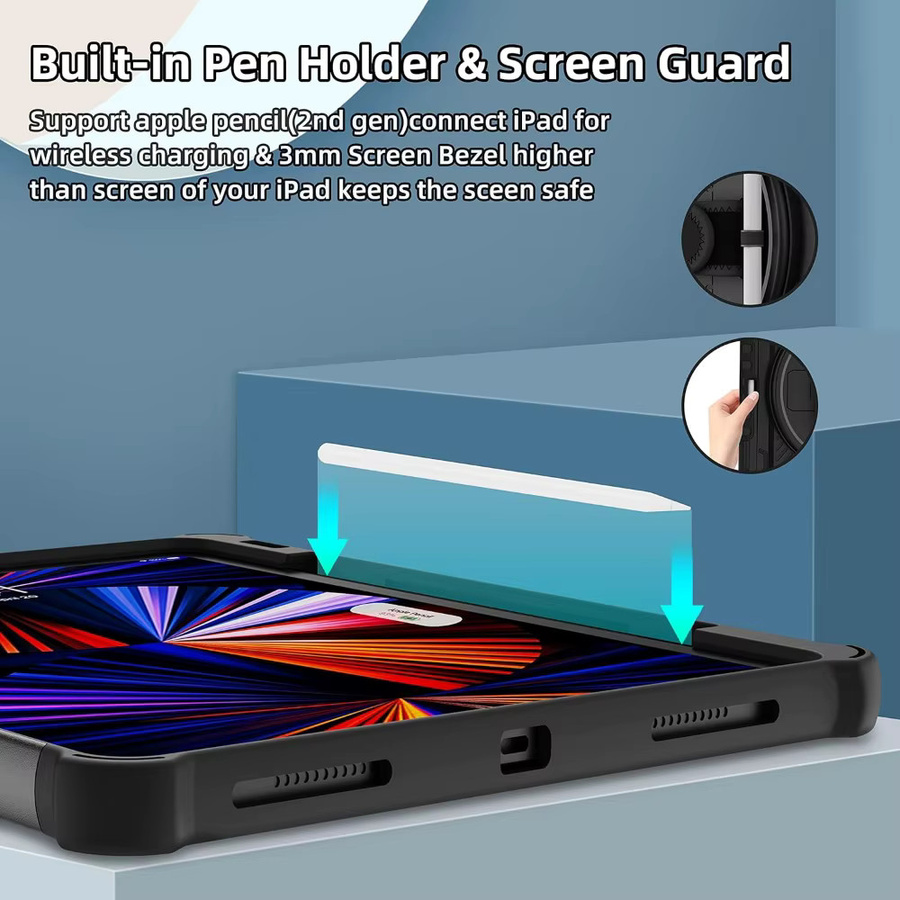 Greliana Schutzhülle für iPad mit 360 Grad Kickstand, Handgriff und Stifthalter in Schwarz oder Grau - Bild 6