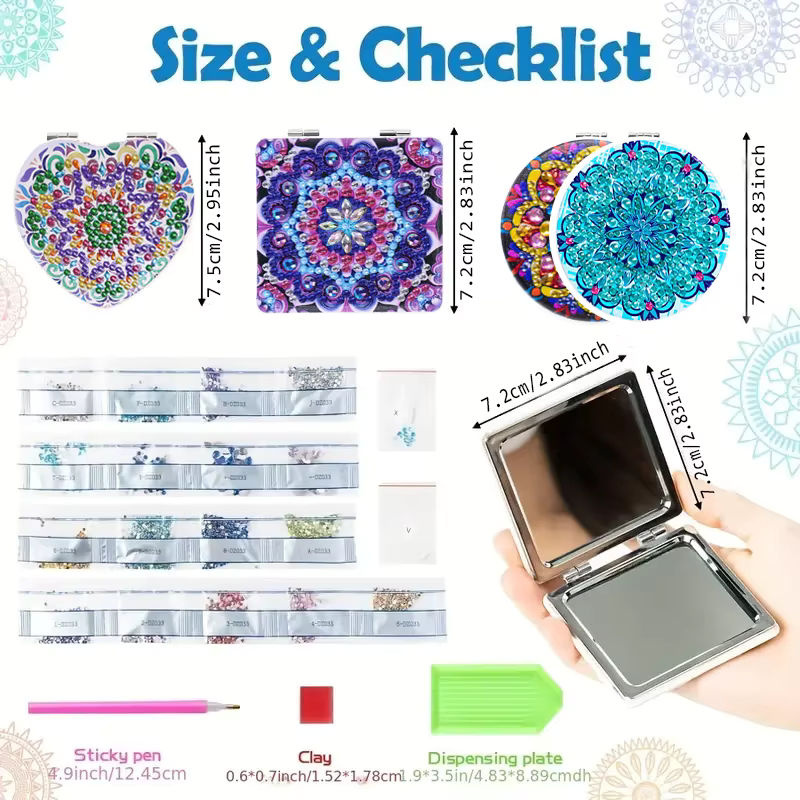 DIY Diamant-Malerei Kunstset mit Mandala-Muster und Spiegel in Mehrfarbig - Bild 2