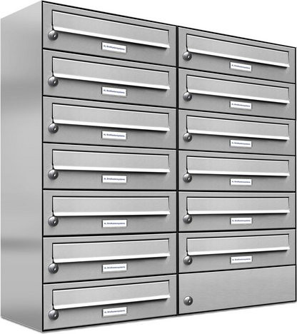 AL Briefkasten für 13 Parteien, Aufputzmontage, silberfarben, B/H/T: 76,6 x 80,5 x 27,5 cm - Bild 1