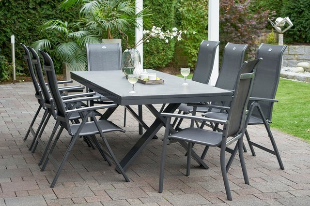 Hartman Garten-Essgruppe Xanadu / Alice Comfort in Xerix/Anthrazit aus Aluminium und Glaskeramik mit 2 Stapelsesseln und 6 Klappstühlen, Tisch B: 220-280 cm, T: 100 cm - Bild 1