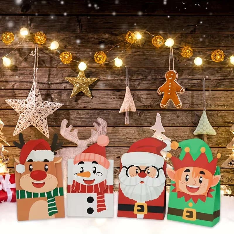 Set aus Weihnachts-Süßigkeitsboxen in 4 verschiedenen Stilen, bunte Snackboxen aus Papier für deine Weihnachtsparty und als Partydekoration - Bild 3