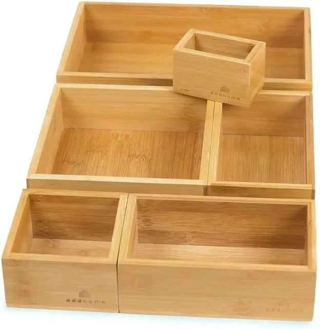 addhome 6er Set Bambus Schubladen Organizer Boxen in Braun inklusive Pads - Bild 1