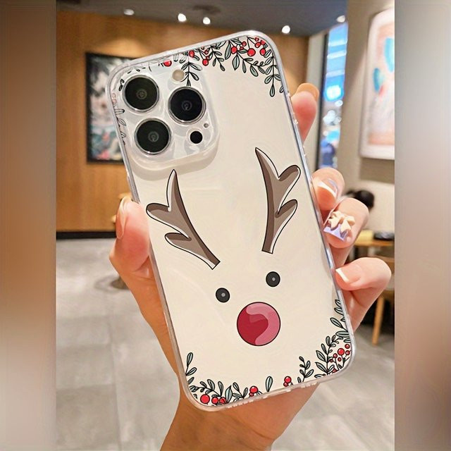 Transparente TPU-Handyhülle mit Weihnachts-Rentierkopf-Muster für iPhone 17 16 15 14 13 12 11 Pro Max Plus Mini und XS XR X 7 8 - Bild 1