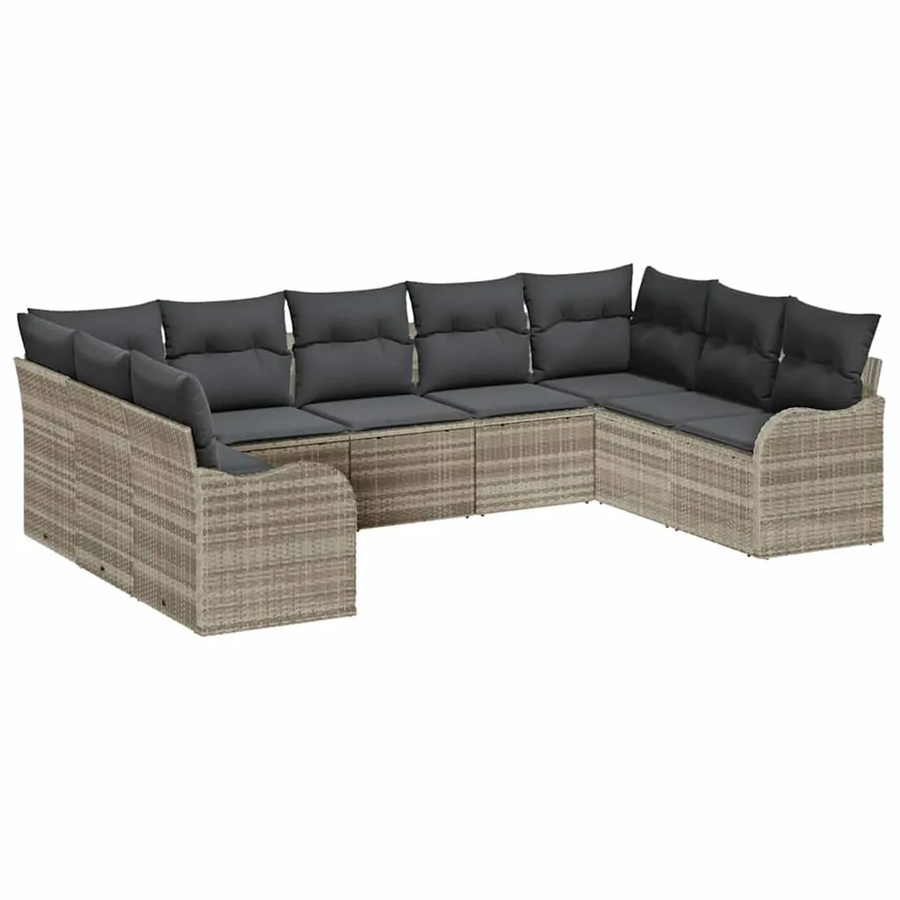 vidaXL Garten-Sofa-Set aus Poly-Rattan in Hellgrau, 9-teiliges Lounge-Set mit Kissen und wetterfestem Metallgestell für Garten und Terrasse - Bild 2