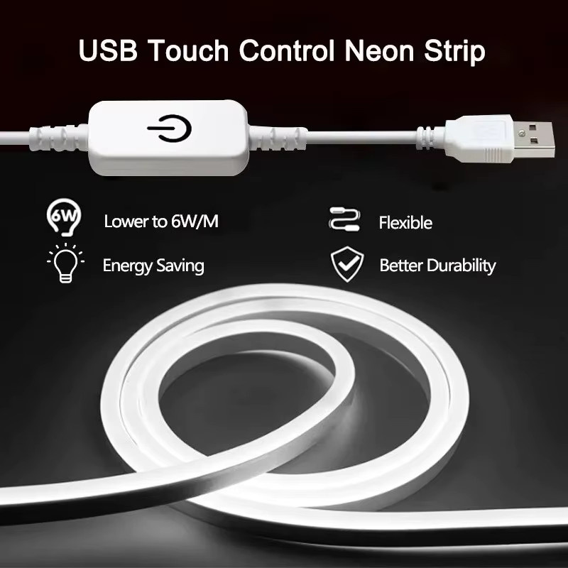 Shine-tale LED-Neon-Lichtstreifen in Warmweiß, dimmbarer USB-Neonlampe mit Touch-Sensor aus Silikon für moderne DIY-Dekorbeleuchtung im Schlafzimmer - Bild 2