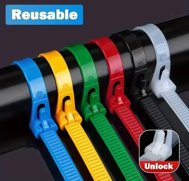 100 Stück wiederverwendbare Kabelbinder aus Nylon in gemischten Farben für Kabel und Draht-Organisation - Bild 1